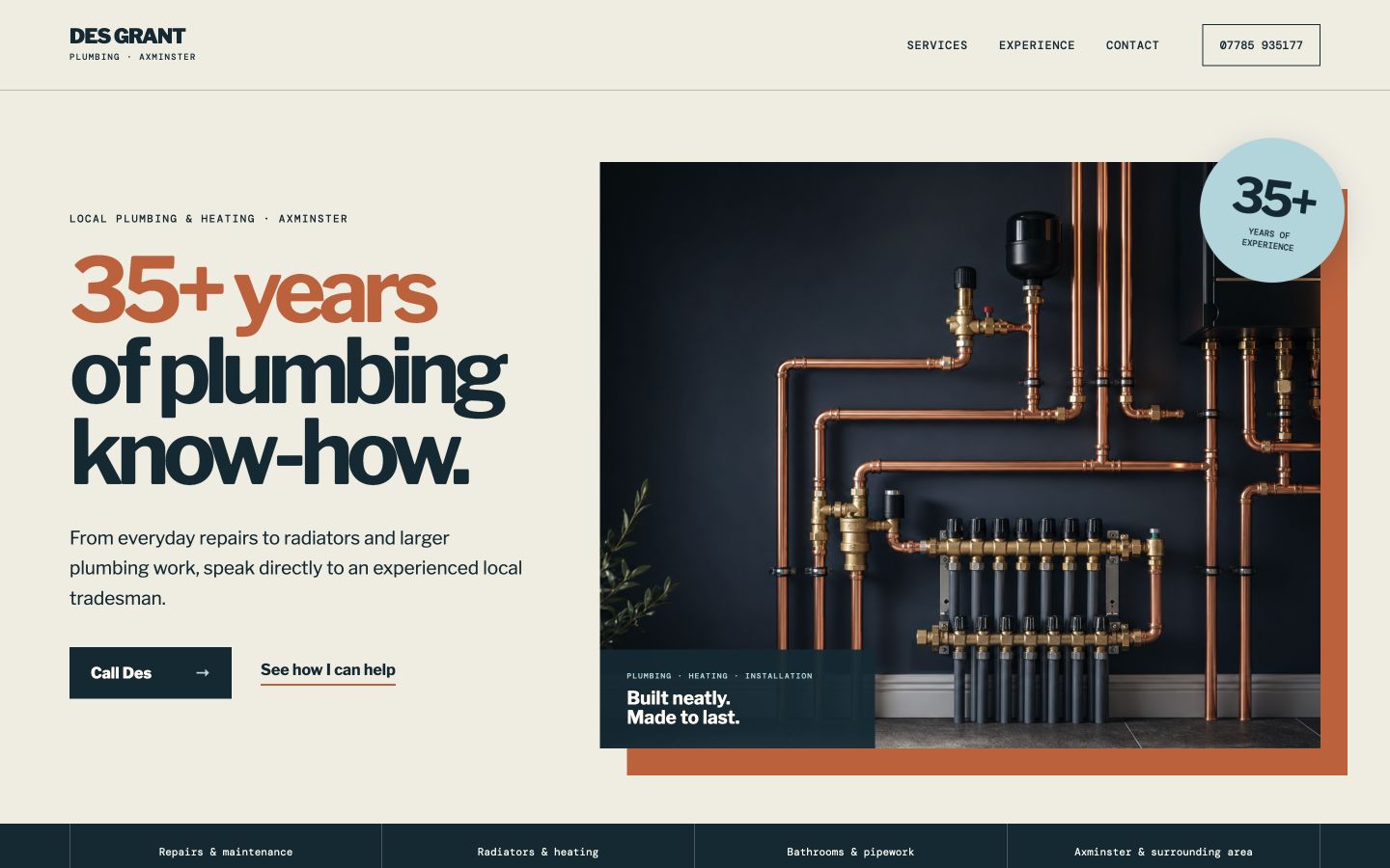 Des Grant Plumbing draft homepage